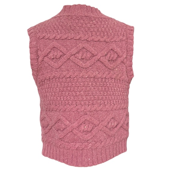 vest IRELANDS EYE hand knit S cable one button dark pink cottagecore vintage - Picture 4 of 8